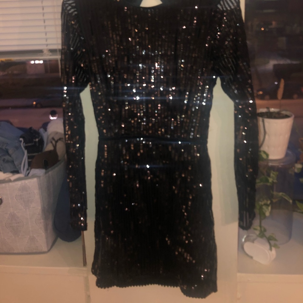 Black sequin opened back dress